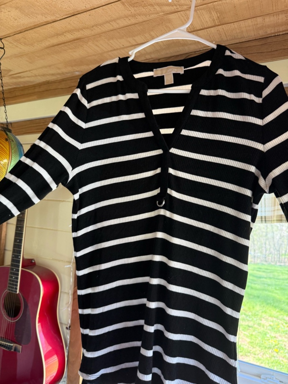 Michael Kors Black and White Striped Top